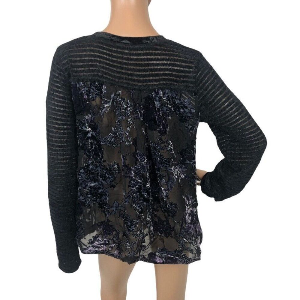 Anthropologie Mystree Ribbed Knit Sweater Top‎ Floral Burnout Velvet Size M Boho